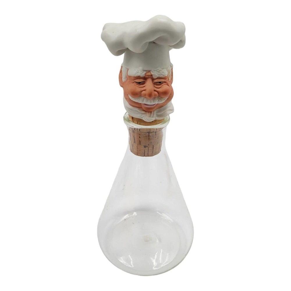 Handblown Glass Flask With Chefs Head Stopper No Markings‎ Amazing Detail